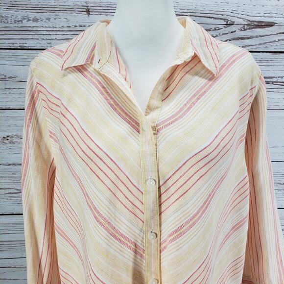Chico's Non-Iron 100%Linen Striped Button Up 3/4 Sleeve Top Size 3 - Picture 13 of 15